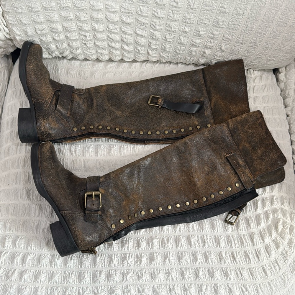 Over the knee distressed leather, Tory Burch boots